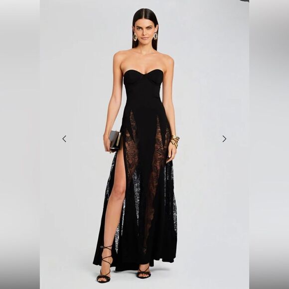 Retrofete Evangeline Dress black corset lace up maxi high slit gown bustier XS - Picture 2 of 16